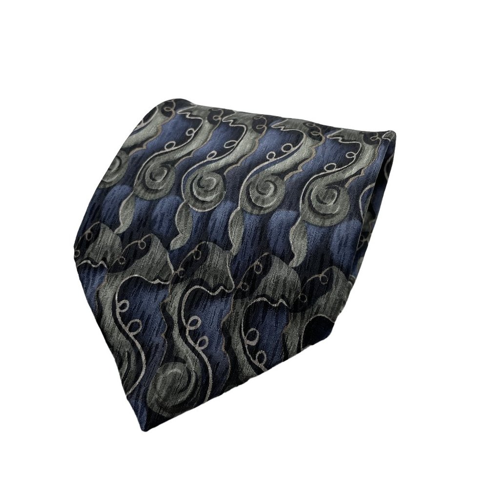 Jimmy V Peggy Fleming Blue Stonehenge Geometric Silk Classic Necktie
